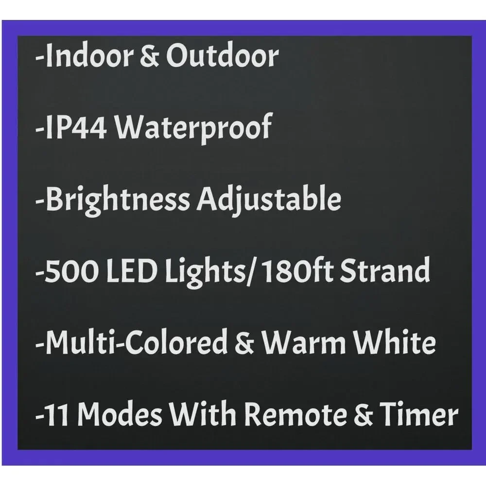 500 LED Lights 11 Modes Warm and Multi-Color 180ft Strand with Remote Timer